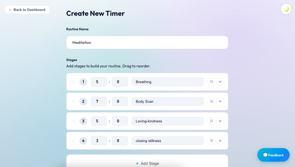 Create timer interface for building custom multi-stage routines